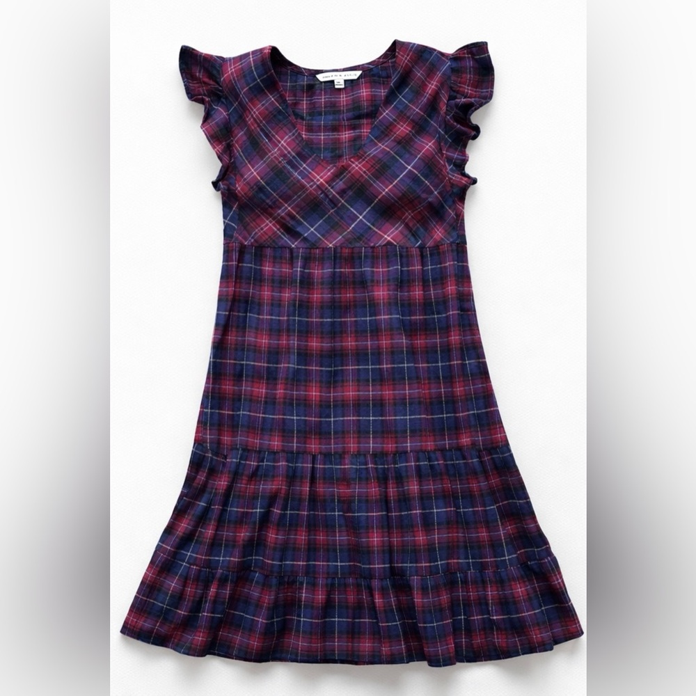 The Nines by Hatch Maternity Plaid Tiered Dress Flutter Sleeves | Size M